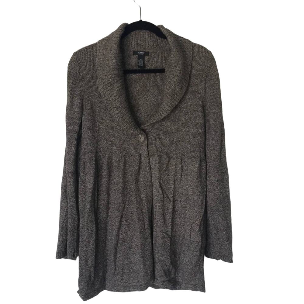 Alfani One Button Gathered Waist, Brown Tweed Cardigan Size 1X